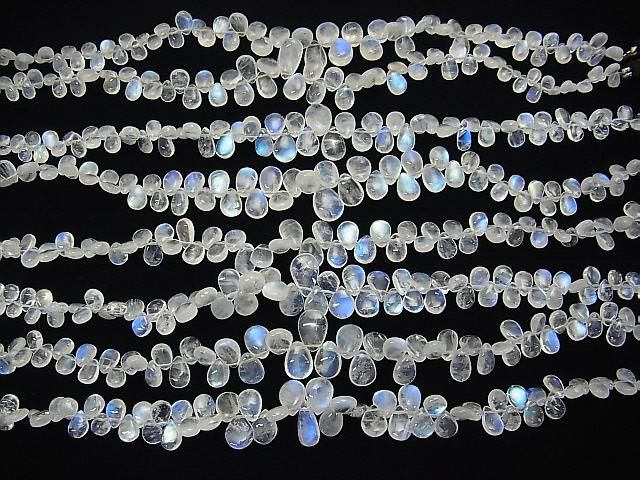 [Video] High Quality Rainbow Moonstone AA++ Pear Shape (Smooth) Size Gradation: Half or 1-strand beads (approx. 8 inches/20 cm)