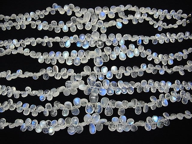 [Video] High Quality Rainbow Moonstone AA++ Pear shape (Smooth) Size gradation half or 1strand beads (aprx.8inch / 20cm)