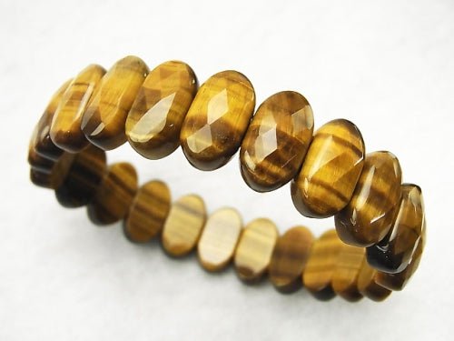 1strand $11.79! Yellow Tiger's Eye AAA-2 Holes Faceted Oval 15x8x6mm 1strand (Bracelet)