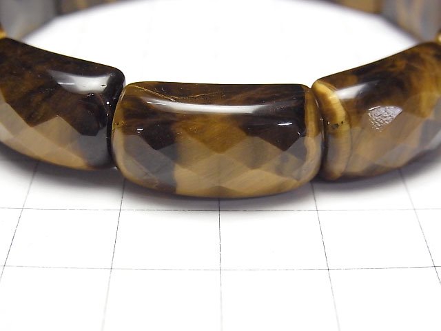 [Video] Yellow Tiger's Eye AA++ 2 Holes Faceted Rectangle 22x12x9mm Bracelet