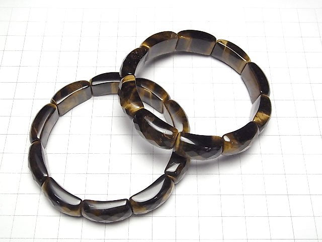 [Video] Yellow Tiger's Eye AA++ 2 Holes Faceted Rectangle 22x12x9mm Bracelet