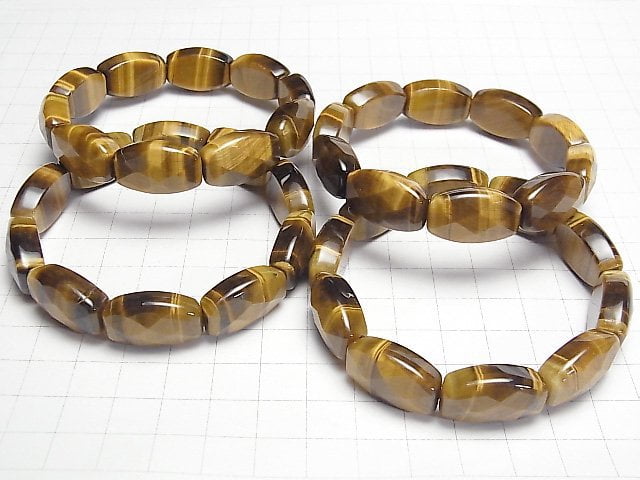 [Video] Yellow Tiger's Eye AAA- 2 Hole Rectangle 22x14x8mm Bracelet