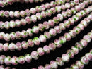 Lampwork Beads Faceted Button Rondelle 8x8x6mm with rose pattern [white] half or 1strand beads (aprx.11inch / 28cm)