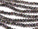[Video] Lampwork Beads Faceted Button Rondelle 8x8x6mm with rose pattern [Black] half or 1strand beads (aprx.11inch / 27cm)