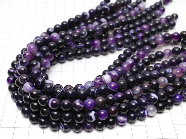 [Video] Purple Stripe Agate Round 8mm 1strand beads (aprx.15inch / 36cm)