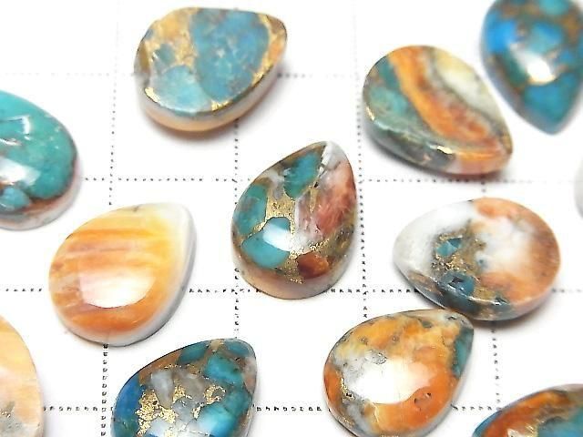 [Video] Oyster Copper Turquoise Pear Shape Cabochon 14x10mm 2pcs