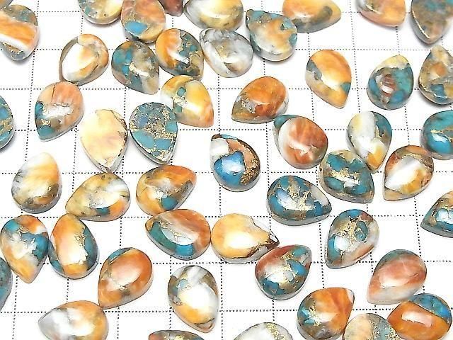 [Video] Oyster Copper Turquoise Pear Shape Cabochon 14x10mm 2pcs