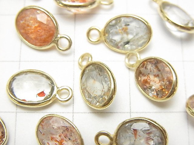 [Video] High Quality Multicolor Sunstone AAA Bezel Setting Oval Faceted 9x7mm [One Side] 18KGP 5pcs