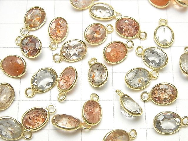 [Video] High Quality Multicolor Sunstone AAA Bezel Setting Oval Faceted 9x7mm [One Side] 18KGP 5pcs