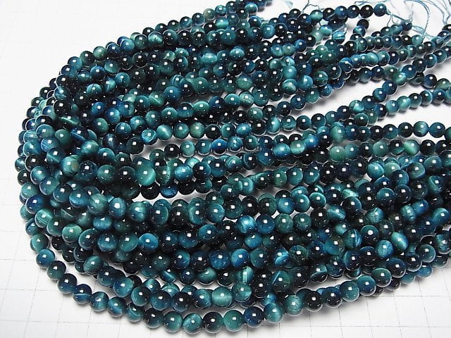 [Video] Blue Green Color Tiger's Eye AA++ Round 6mm 1strand beads (aprx.15inch / 37cm)