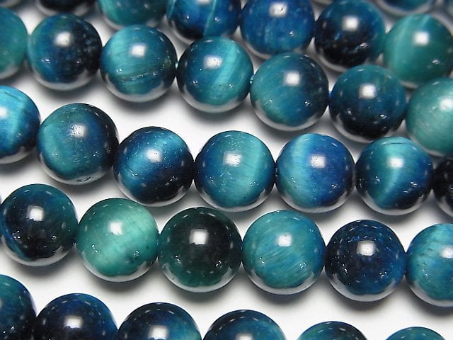 [Video] Blue green color Tiger's Eye AAA- Round 8mm half or 1strand beads (aprx.15inch/36cm)