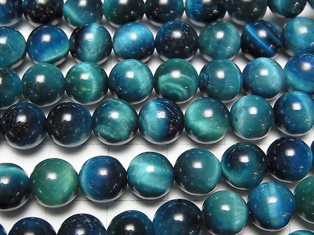 [Video] Blue green color Tiger's Eye AAA- Round 8mm half or 1strand beads (aprx.15inch/36cm)