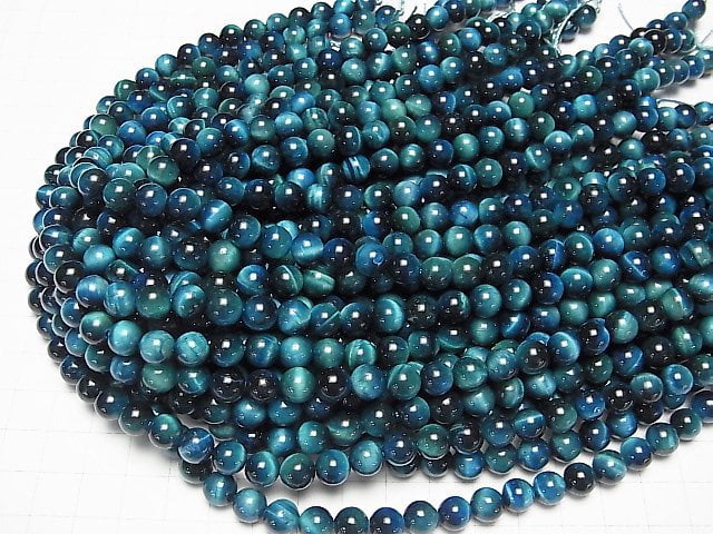 [Video] Blue green color Tiger's Eye AAA- Round 8mm half or 1strand beads (aprx.15inch/36cm)