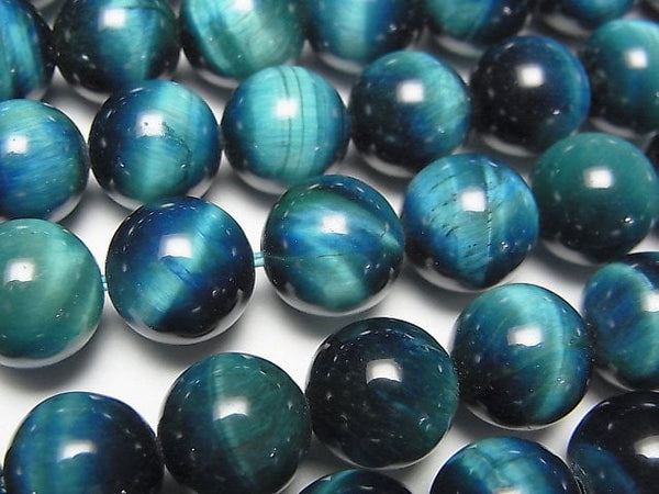 [Video] Blue green color Tiger's Eye AAA- Round 10mm half or 1strand beads (aprx.14inch/34cm)