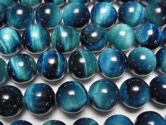 [Video] Blue green color Tiger's Eye AAA- Round 10mm half or 1strand beads (aprx.15inch/36cm)