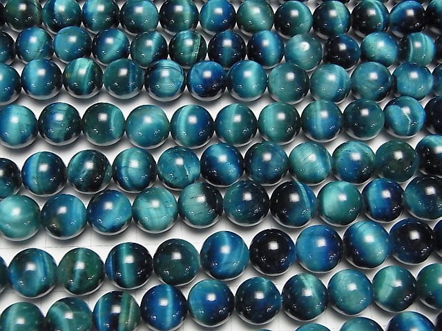 [Video] Blue green color Tiger's Eye AAA- Round 10mm half or 1strand beads (aprx.15inch/36cm)