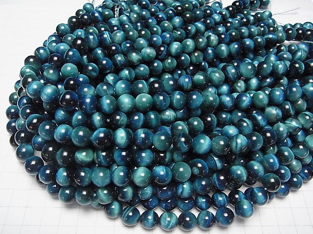 [Video] Blue green color Tiger's Eye AAA- Round 10mm half or 1strand beads (aprx.15inch/36cm)