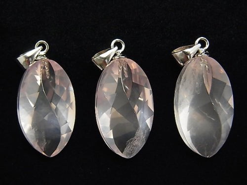 High Quality MadagascarRose Quartz AAA-Twist Faceted Marquise 21x12x10mm Pendant