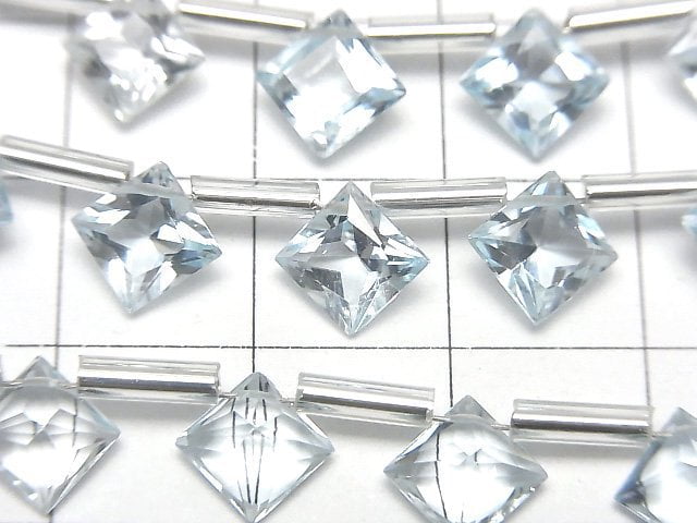 [Video] High Quality Sky Blue Topaz AAA Diamond Princess Cut 8x8mm half or 1strand (8pcs )