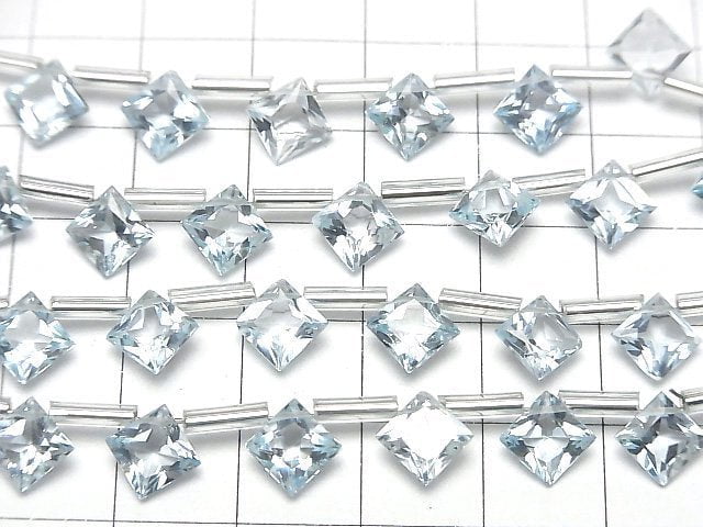 [Video] High Quality Sky Blue Topaz AAA Diamond Princess Cut 8x8mm half or 1strand (8pcs )