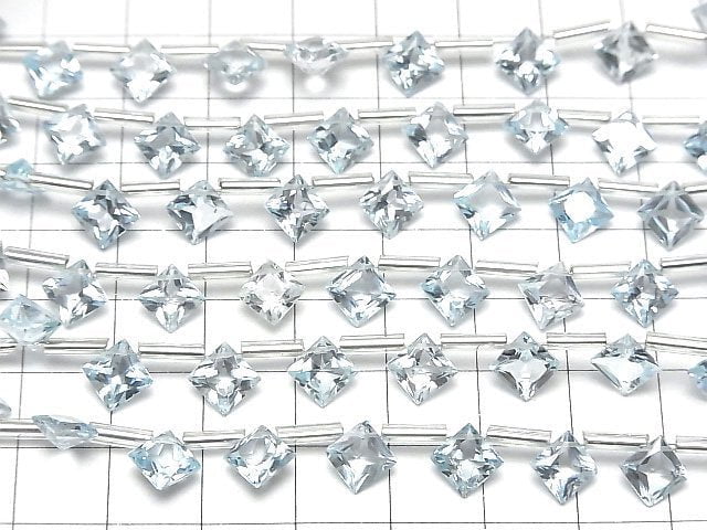 [Video] High Quality Sky Blue Topaz AAA Diamond Princess Cut 8x8mm half or 1strand (8pcs )