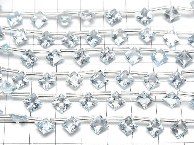 [Video] High Quality Sky Blue Topaz AAA Diamond Princess Cut 8x8mm half or 1strand (8pcs )