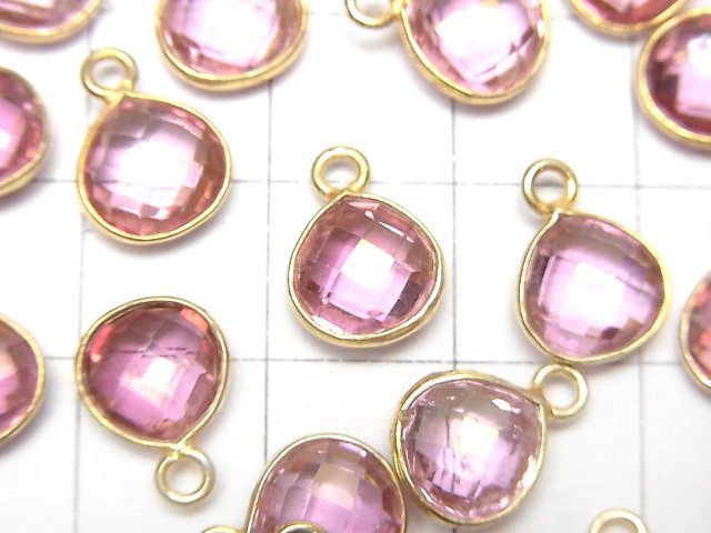 [Video]High Quality Pink Topaz AAA Bezel Setting Chestnut Shape 9x9mm 18KGP 3pcs