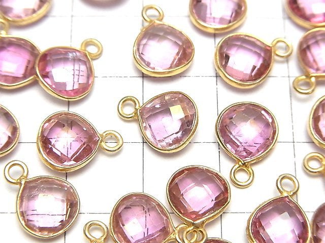 [Video]High Quality Pink Topaz AAA Bezel Setting Chestnut Shape 9x9mm 18KGP 3pcs