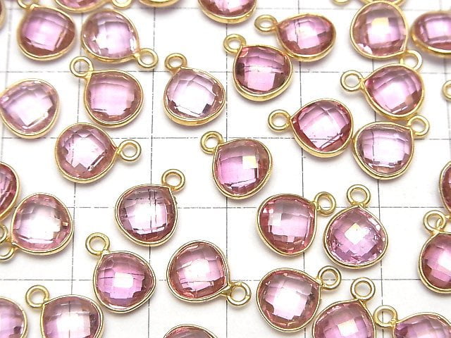 [Video]High Quality Pink Topaz AAA Bezel Setting Chestnut Shape 9x9mm 18KGP 3pcs