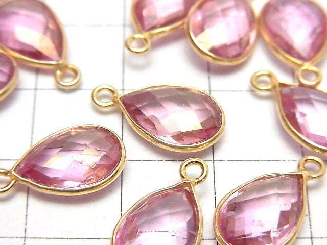 [Video]High Quality Pink Topaz AAA Bezel Setting Faceted Pear Shape 13x9mm 18KGP 2pcs