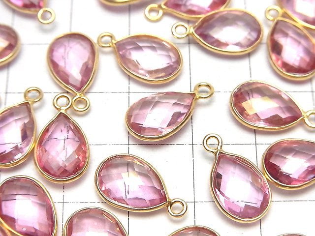 [Video]High Quality Pink Topaz AAA Bezel Setting Faceted Pear Shape 13x9mm 18KGP 2pcs