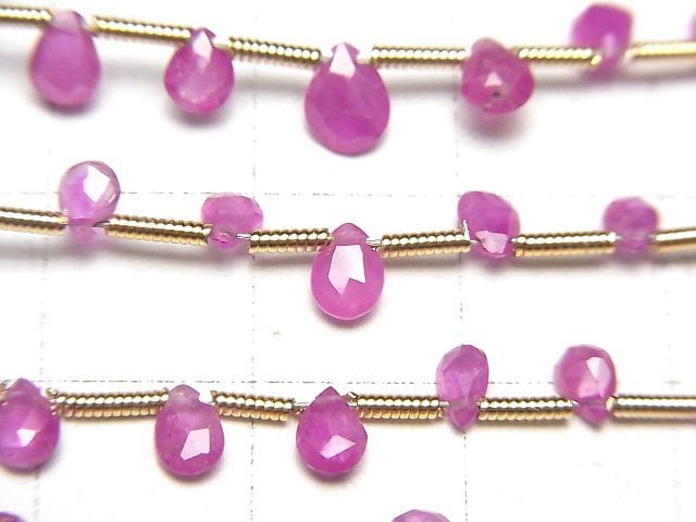 [Video] Burman High Quality Pink Sapphire AAAA Pear shape Faceted Briolette [Size S] 1strand beads (aprx. 7inch / 18cm)