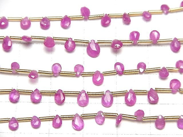 [Video] Burman High Quality Pink Sapphire AAAA Pear shape Faceted Briolette [Size S] 1strand beads (aprx. 7inch / 18cm)