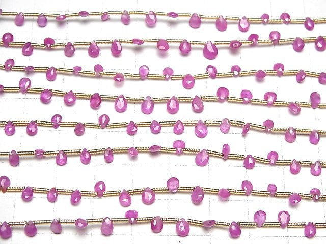 [Video] Burman High Quality Pink Sapphire AAAA Pear shape Faceted Briolette [Size S] 1strand beads (aprx. 7inch / 18cm)