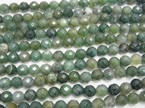 1strand $7.79! Moss Agate  64Faceted Round 8mm 1strand beads (aprx.15inch/37cm)