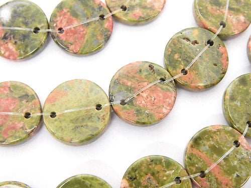 Coin, Unakite Gemstone Beads