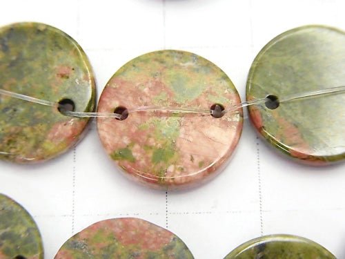 Unakite 2 holes Flat Coin [15mm] [20mm] half or 1strand beads (aprx. 15inch / 36cm)