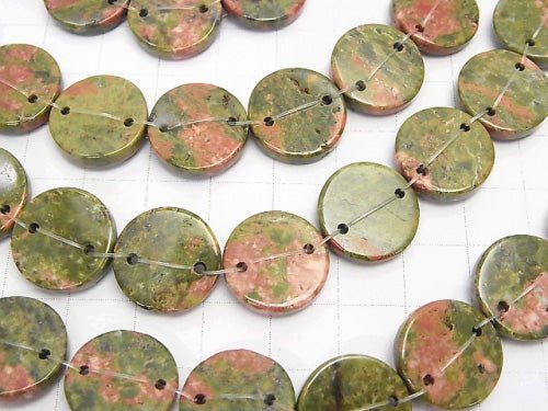 Unakite 2 holes Flat Coin [15mm] [20mm] half or 1strand beads (aprx. 15inch / 36cm)