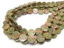 Unakite 2 holes Flat Coin [15mm] [20mm] half or 1strand beads (aprx. 15inch / 36cm)