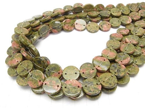 Unakite 2 holes Flat Coin [15mm] [20mm] half or 1strand beads (aprx. 15inch / 36cm)