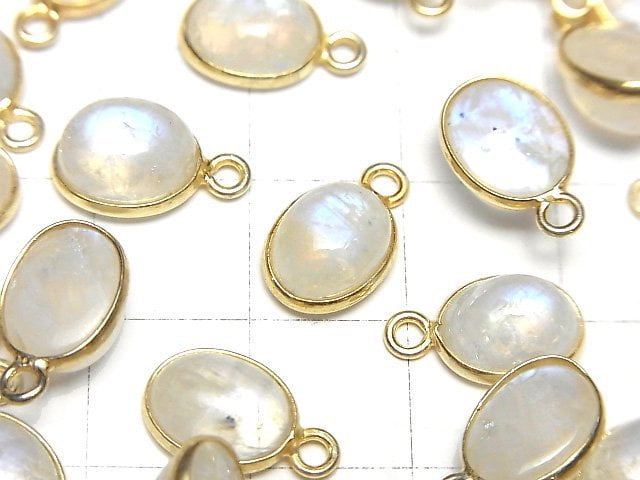 [Video]High Quality Rainbow Moonstone AA++ Bezel Setting Oval 10x8mm 18KGP 4pcs