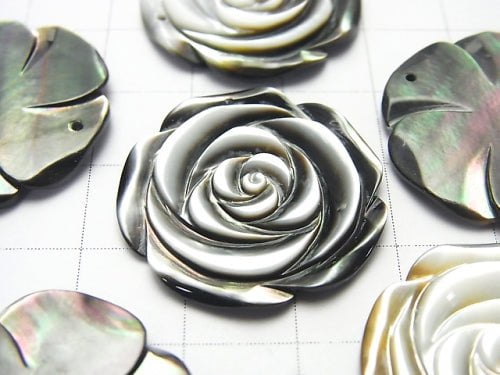 [Video] High Quality Black Shell (Black-lip Oyster) Rose 25mm 1pc