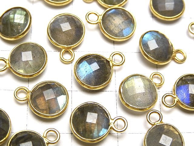 [Video] High Quality Labradorite AAA- Bezel Setting Faceted Coin 9x9mm [One Side ] 18KGP 3pcs $9.79!