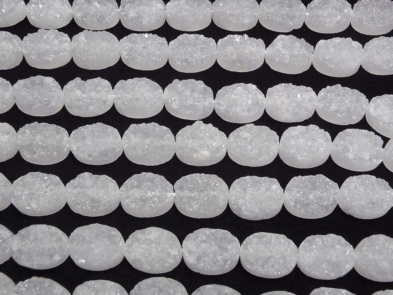 Quartz Druzy Ovale 16x12x6mm Revêtement AB perles à la moitié ou 1 rang (env. 6 pouces / 16 cm)