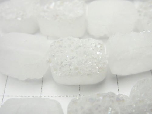 [Video] Druzy Quartz Rectangle 14x10x7mm AB Coating half or 1strand beads (aprx.7inch / 17cm)