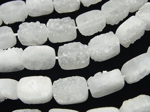 [Video] Druzy Quartz Rectangle 14x10x7mm AB Coating half or 1strand beads (aprx.7inch / 17cm)