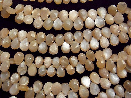 High Quality Orange-Brown Moonstone AAA- Pear shape Faceted Briolette half or 1strand beads (aprx. 8inch / 20cm)