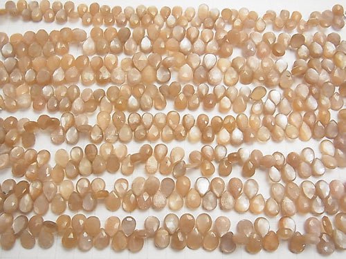 High Quality Orange-Brown Moonstone AAA- Pear shape Faceted Briolette half or 1strand beads (aprx. 8inch / 20cm)