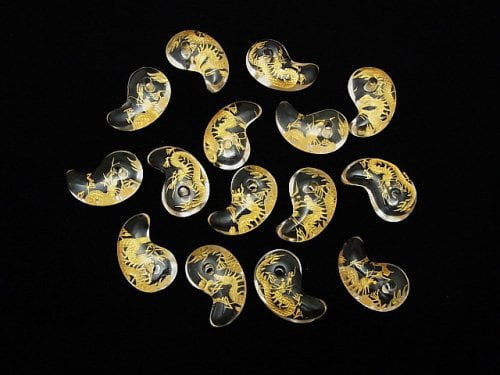 [Video] Gold! Dragon (Four Divine Beasts) Carved! Crystal Comma Shaped Bead 30x20x10mm 1pc