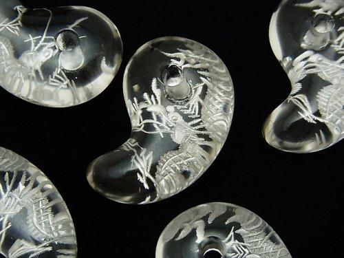 [Video] Silver! Dragon (Four Divine Beasts) Carved! Crystal Comma Shaped Bead 30x20mm 1pc